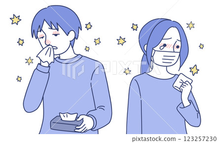 患有花粉症症狀的男性和女性 患有花粉症症狀的男性和女性 123257230