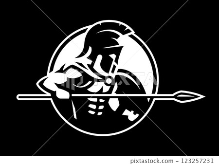 Spartan warrior logo, emblem on a dark background. Spartan warrior logo, emblem on a dark background. 123257231