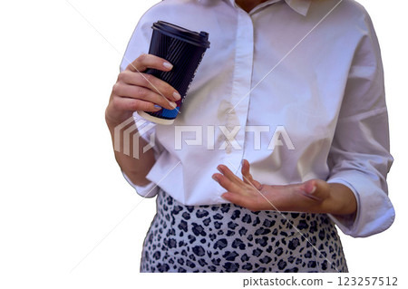 middle age woman in 70s, 80s style clothes spilled coffee on herself during a break isolated, png, middle age woman in 70s, 80s style clothes spilled coffee on herself during a break isolated, png, 123257512
