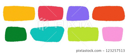 Hand drawn colourful textured organic rectangles. Geometric jagged frame shapes. Color speech bubble blobs. Vector illustration on white background. Hand drawn colourful textured organic rectangles. Geometric jagged frame shapes. Color speech bubble blobs. Vector illustration on white background. 123257513