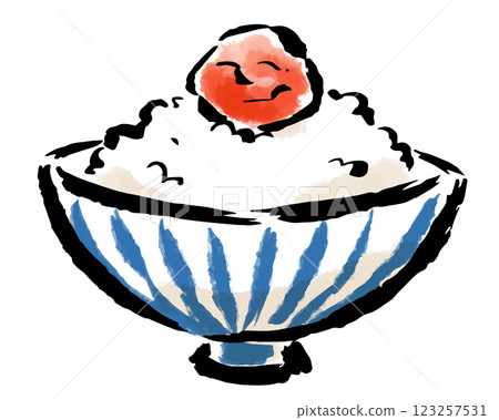 梅干飯-手繪插圖 梅干飯-手繪插圖 123257531