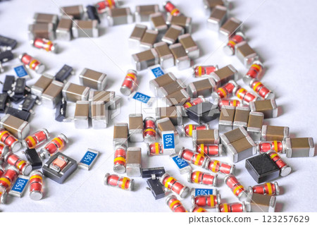 Various Electronic Components on White Background Various Electronic Components on White Background 123257629