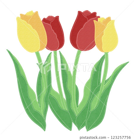 彩色鬱金香插圖，採用縫製補丁風格 123257756