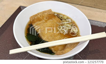 Warm fox soba noodles served at a restaurant Warm fox soba noodles served at a restaurant 123257770