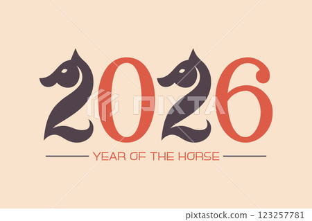 Year of the Horse 2026. Number 2026 with a horse head. Illustration in a modern minimalist style Year of the Horse 2026. Number 2026 with a horse head. Illustration in a modern minimalist style 123257781