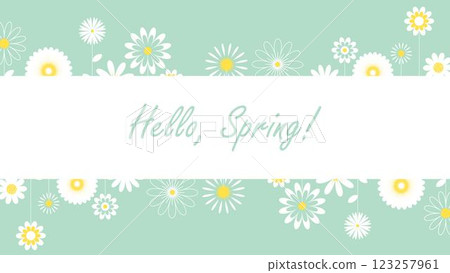 Hello spring banner with white flowers 123257961