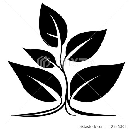 Stylish black vector illustration of a plant with distinct leaves and branches for versatile design uses Stylish black vector illustration of a plant with distinct leaves and branches for versatile design uses 123258013