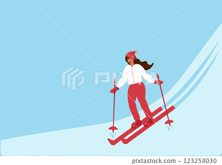 Young woman in winter suit skiing downhill Young woman in winter suit skiing downhill 123258030