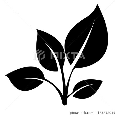 Stylized vector illustration of a simple plant with leaves growing on a stem in minimalist design for nature-themed projects Stylized vector illustration of a simple plant with leaves growing on a stem in minimalist design for nature-themed projects 123258045