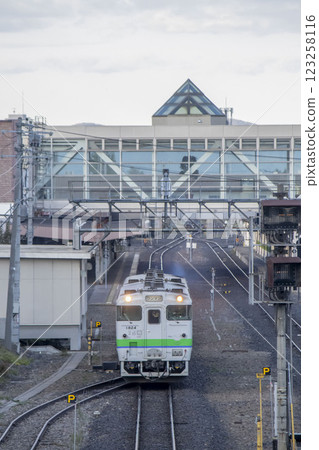 Train departing from JR Kitami Station Train departing from JR Kitami Station 123258116
