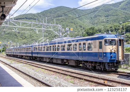 115 series train at Togura Station on the Shinano Railway Line 123258137