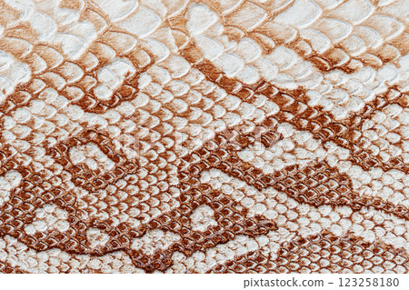 Reptile imitation material design. Textured pattern of intricate scales of brown snake skin, natural trendy background, unique pattern and texture close up, fashion accessories concept Reptile imitation material design. Textured pattern of intricate scales of brown snake skin, natural trendy background, unique pattern and texture close up, fashion accessories concept 123258180