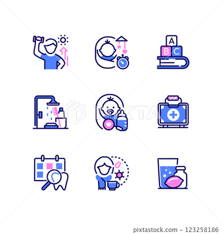 Child health - set of line design style icons 123258186