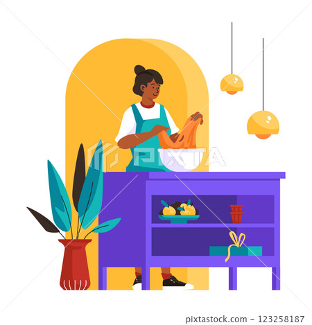 Woman kneading dough - modern flat design style illustration Woman kneading dough - modern flat design style illustration 123258187