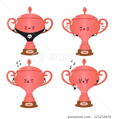 Funny Silver trophy cup characters bundle set. Vector hand drawn doodle style cartoon character illustration icon design 123258676