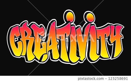 The word Creativity written in graffiti style typography with a vibrant color gradient and a white outline The word Creativity written in graffiti style typography with a vibrant color gradient and a white outline 123258691