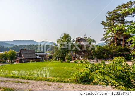 World Heritage Shirakawa Village (Shirakawa-go) Early summer flowers and Gassho-style houses June 123258734
