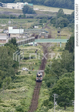 Soya Main Line local train heading south from Otoineppu Station, Soya Main Line, Kiha 54 Soya Main Line local train heading south from Otoineppu Station, Soya Main Line, Kiha 54 123258937