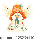 Cute little angel girl with wings, in a white cap. 123259410