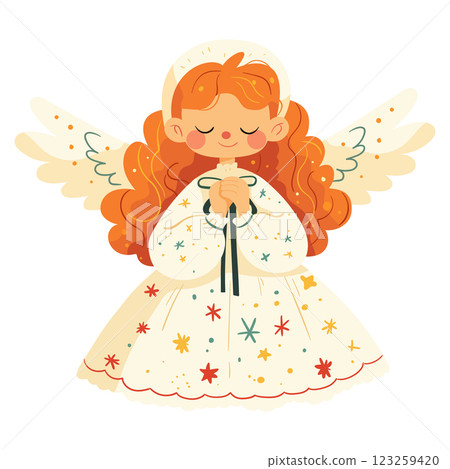 Cute little angel girl with wings. Illustration on a white background. 123259420