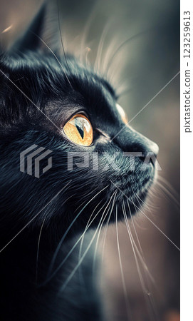 黑貓臉部特寫,側視 黑貓臉部特寫,側視 123259613