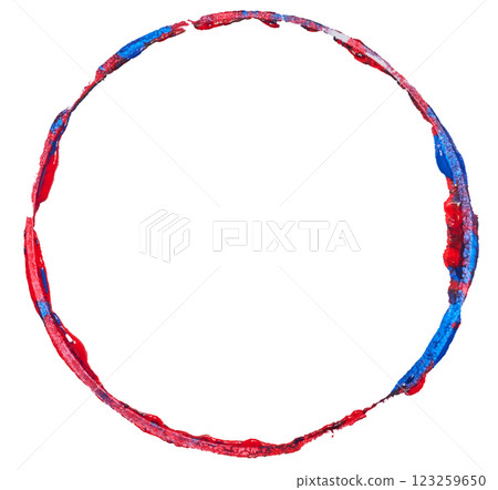 Round imprint of blue red watercolor paint on isolated background 123259650