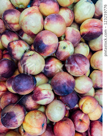 lots of ripe peach berries for food as background 123259776