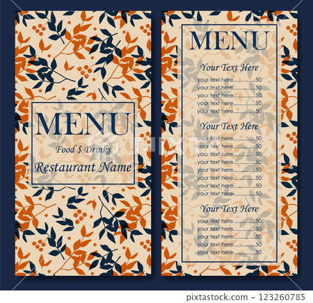 Floral elegant restaurant template. Cafe identity. Restaurant menu with price design template, cafe menu Floral elegant restaurant template. Cafe identity. Restaurant menu with price design template, cafe menu 123260785