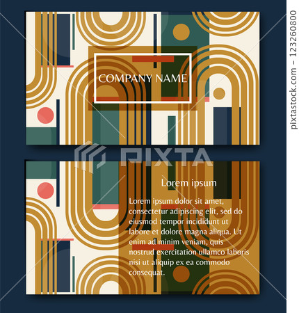 Business card design colorful template. Geometric double sided corporate card templates 123260800