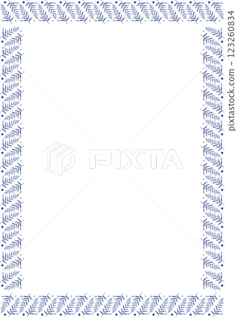 Rectangular border frame template with flourish decoration. Blue branch elements 123260834