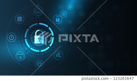 Lock symbol is protecting a data information flow. Cyber security background 123261647