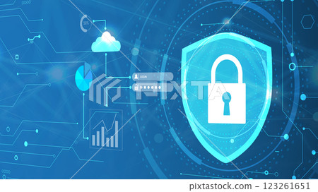 Lock symbol is protecting a data information flow. Cyber security background 123261651