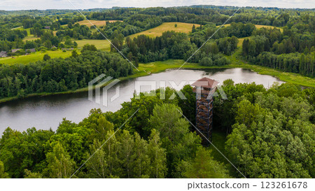 Korneti observation tower in Veclaicenes parish, Aluksne county, Latvia Korneti observation tower in Veclaicenes parish, Aluksne county, Latvia 123261678