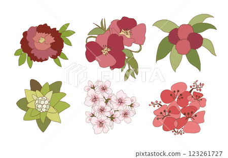 日式手繪花卉插圖集 123261727