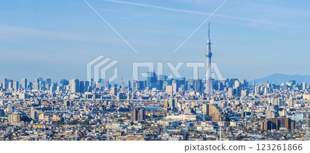 「東京」藍天與東京晴空塔城市景觀 123261866