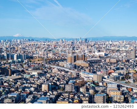 "Tokyo" Cityscape of Tokyo and Mt. Fuji, urban landscape 123262493