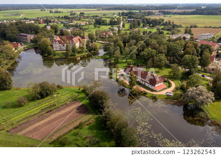 Aerial View of a Manor House and Surrounding Landscape in Rural Latvia Aerial View of a Manor House and Surrounding Landscape in Rural Latvia 123262543