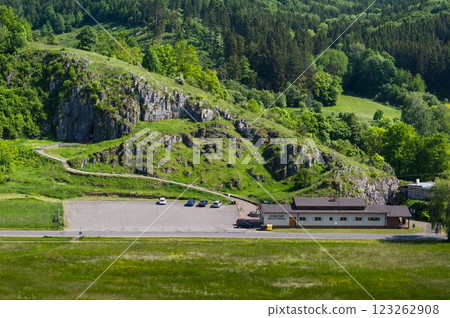 Area of a publicly accessible cave called Balcarka. Popular tourist spot. Moravian Karst, South Moravia, Czech Republic. 123262908