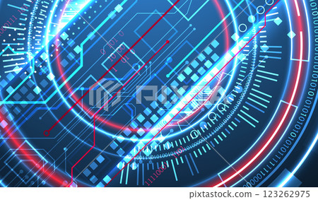 Abstraction on the theme of tech circles. Scientific and technological background. Blue gradient on the background. Abstraction on the theme of tech circles. Scientific and technological background. Blue gradient on the background. 123262975
