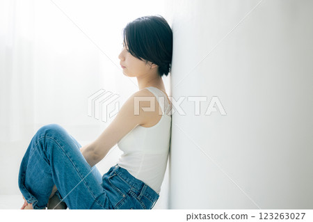 Portrait of a woman with a sad expression 123263027