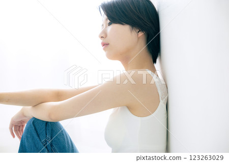 Portrait of a woman with a sad expression 123263029