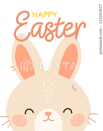 Happy Easter poster or greeting card with Easter bunny. Flat vector illustration 123263627