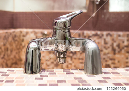 Water mixer tap in luxury bathroom 123264060