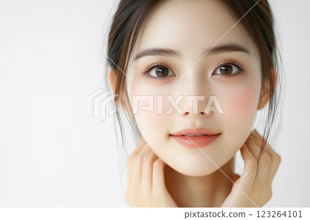 Young beautiful woman. Perfect character material for beauty, health, skin care and cosmetics advertising design 123264101
