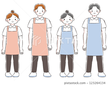 手繪插畫集微笑的男人和女人穿著圍裙 123264134
