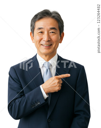 Smiling senior man pointing at something 123264482