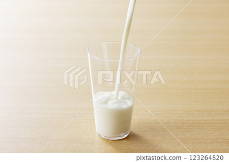 Milk poured into a glass 123264820