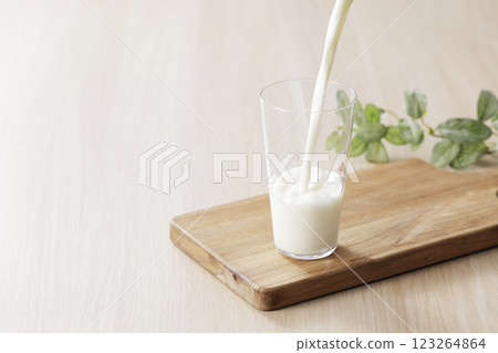 Milk poured into a glass 123264864