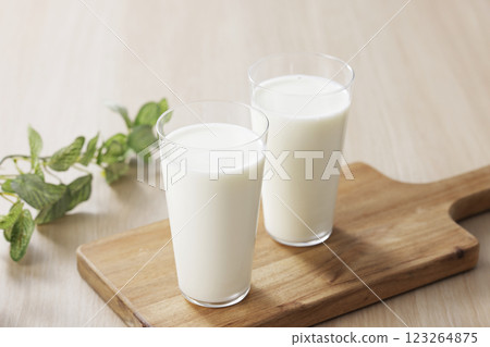 Milk poured into a glass 123264875