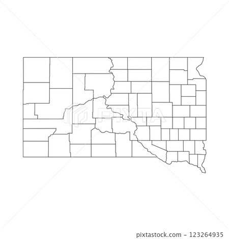 South Dakota, SD - detailed political map of US state. Administrative map divided into counties. Thin blank black outline map. Vector illustration 123264935
